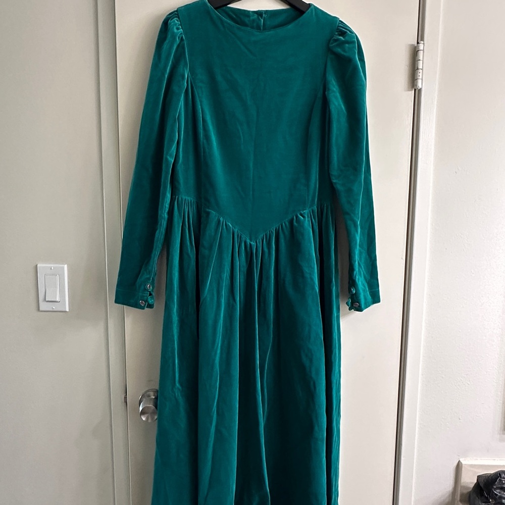 Vintage Laura Ashley Emerald Velvet Prairie Dress Size 8 (Fits 6)